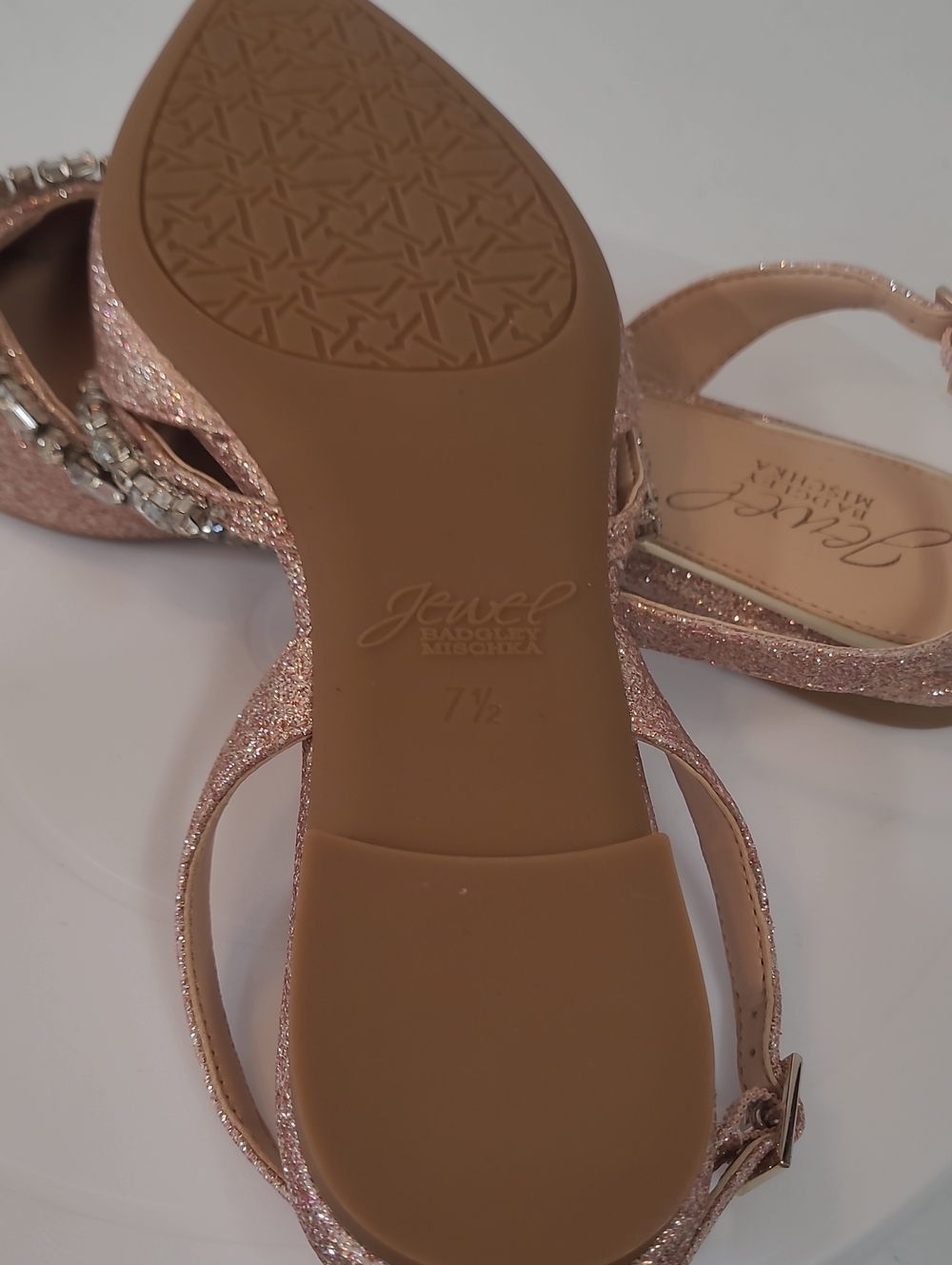 Badgley Mischka Jewel & Crystal Pointed Slingback Flats - Rose Gold Sz 7.5 - Picture 6 of 9